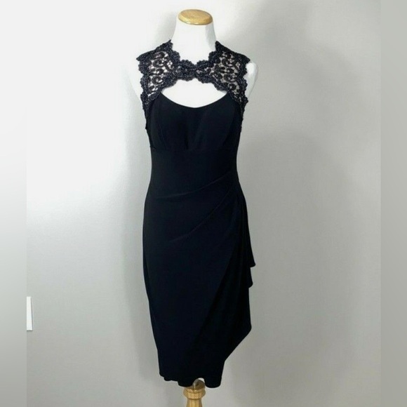 Cache Black Sheath Halter Lace Cocktail Dress 0 - Picture 2 of 15